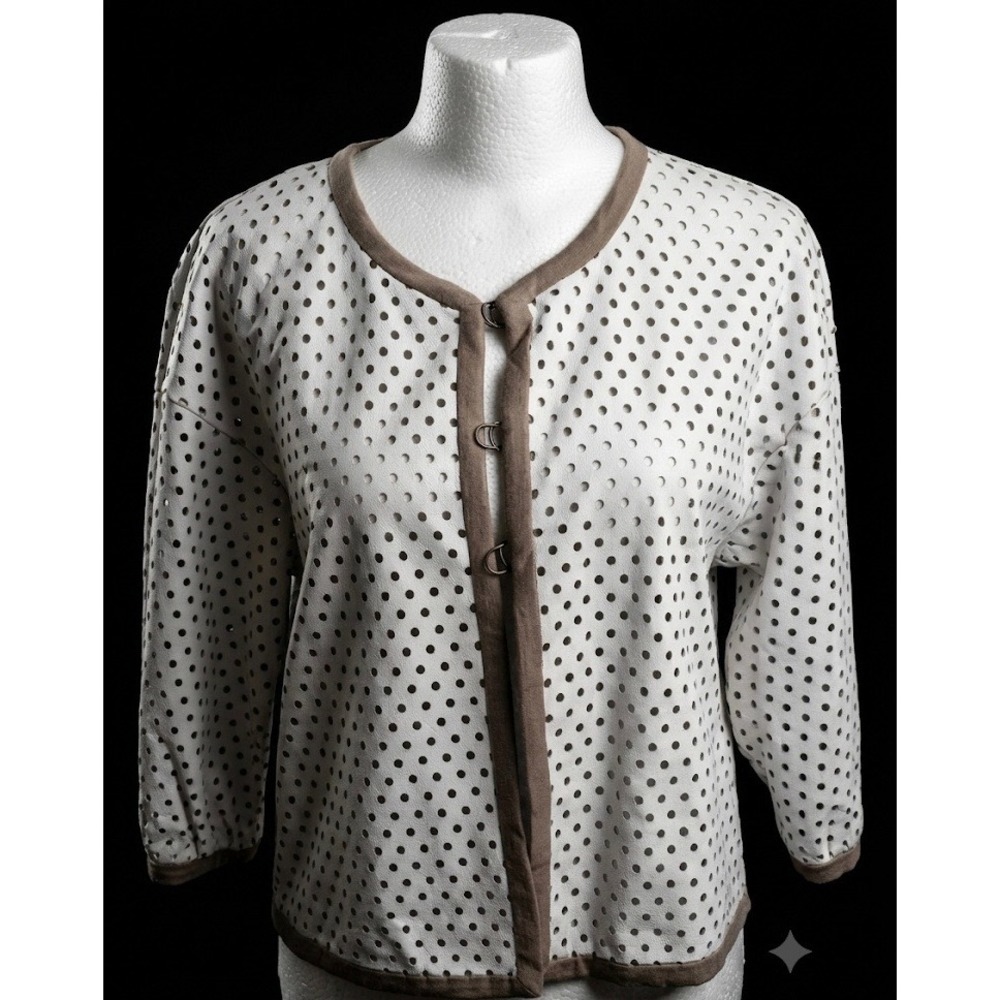 VTG Rozae Nichols Made in USA Genuine Leather Eyelet Jacket Crop Cardigan Small